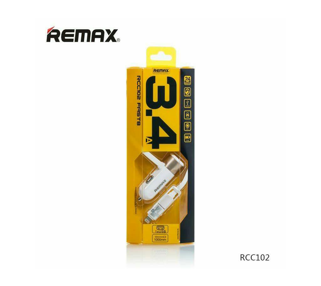Remax RCC102 কার চার্জার সিঙ্গেল পোর্ট উইথ মাইক্রো USB 2 in 1 ক্যাবল বাংলাদেশ - 777450
