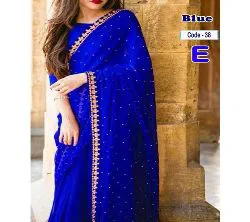 Indian Waitless Georgette Replica  Sharee With Blouse Pcs5