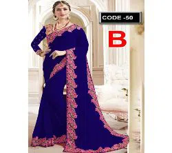 Indian Waitless Georgette Replica  Sharee With Blouse Pcs-4