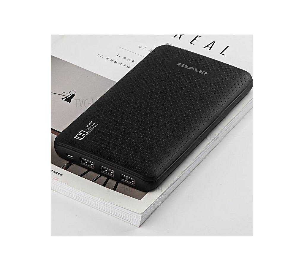 Awei P56K 30000mAh পাওয়ার ব্যাংক ব্যাটারি 3 USB পোর্ট LCD ডিজিটাল ডিসপ্লে ফাস্ট চার্জার বাংলাদেশ - 791781