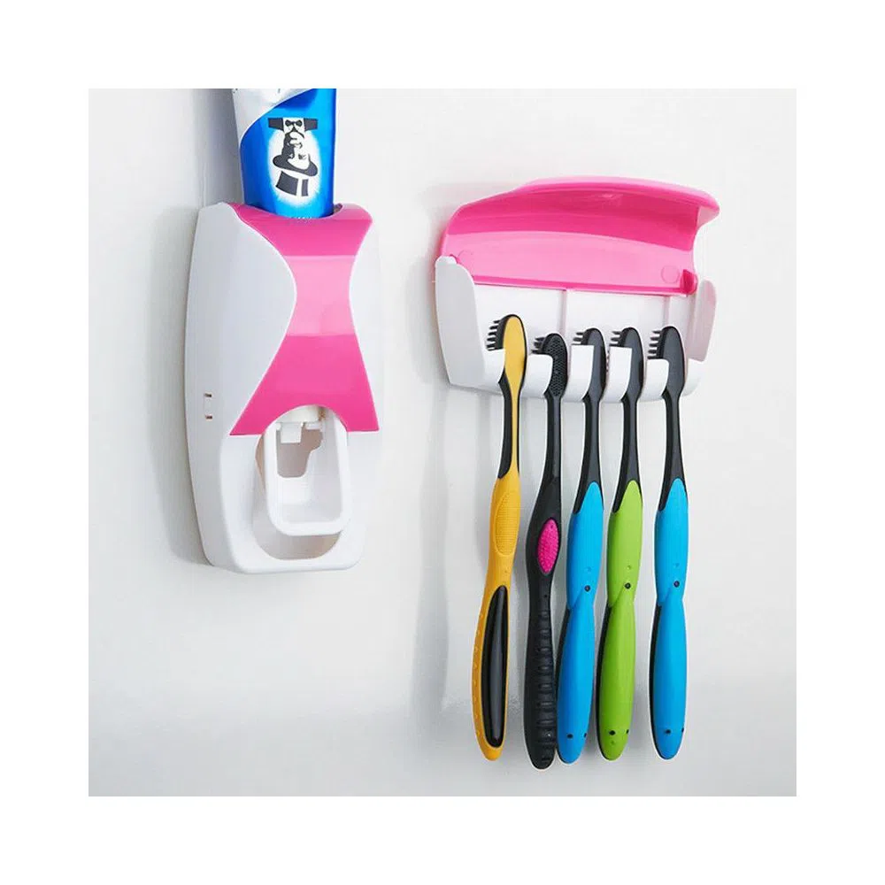 Automatic Toothpaste Squeezing Dispenser Device + Brush Holder Set