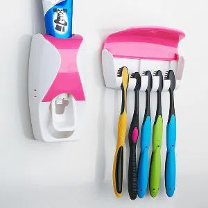 Automatic Toothpaste Squeezing Dispenser Device + Brush Holder Set