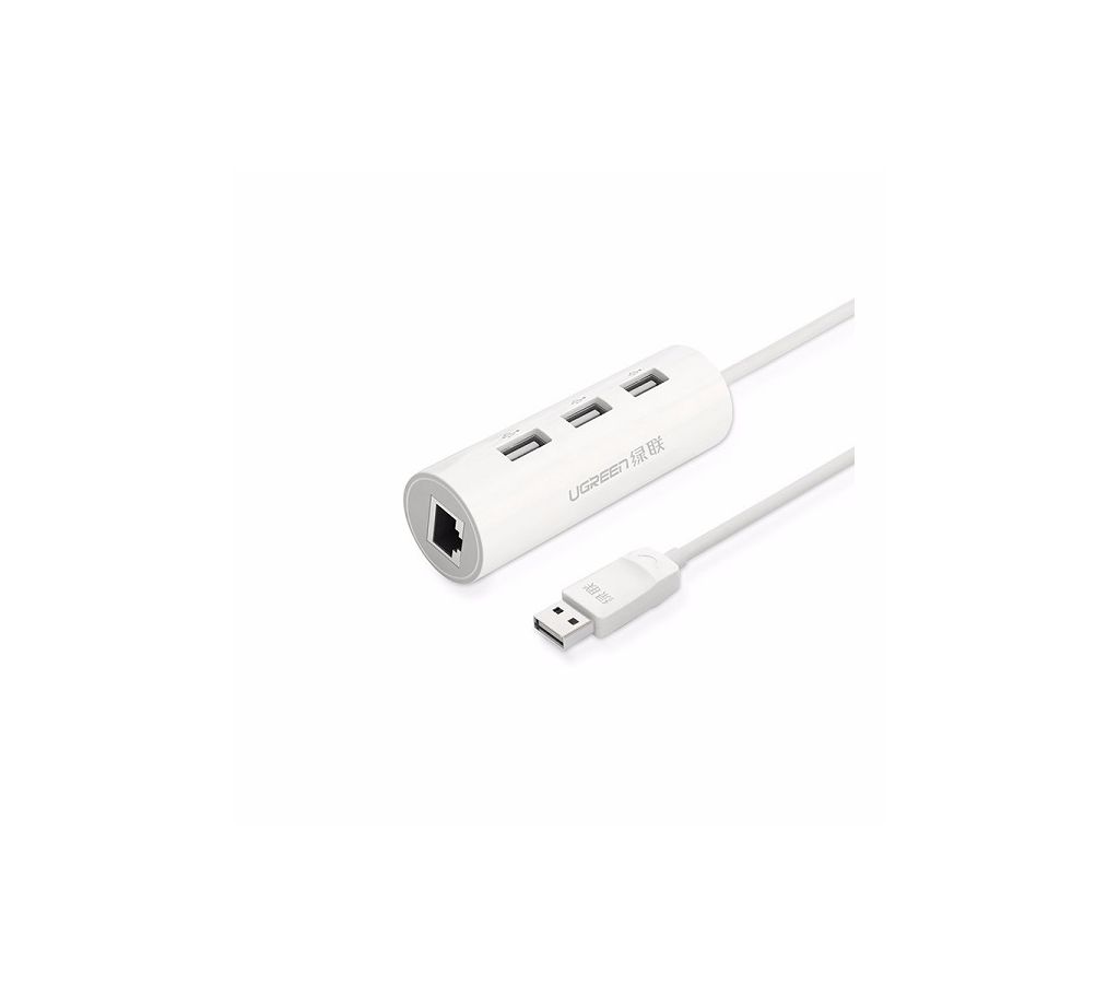 UGREEN USB 2.0 10/100Mbs Ethernet+ 3 Port USB 2.0 USB হাব-White বাংলাদেশ - 910236