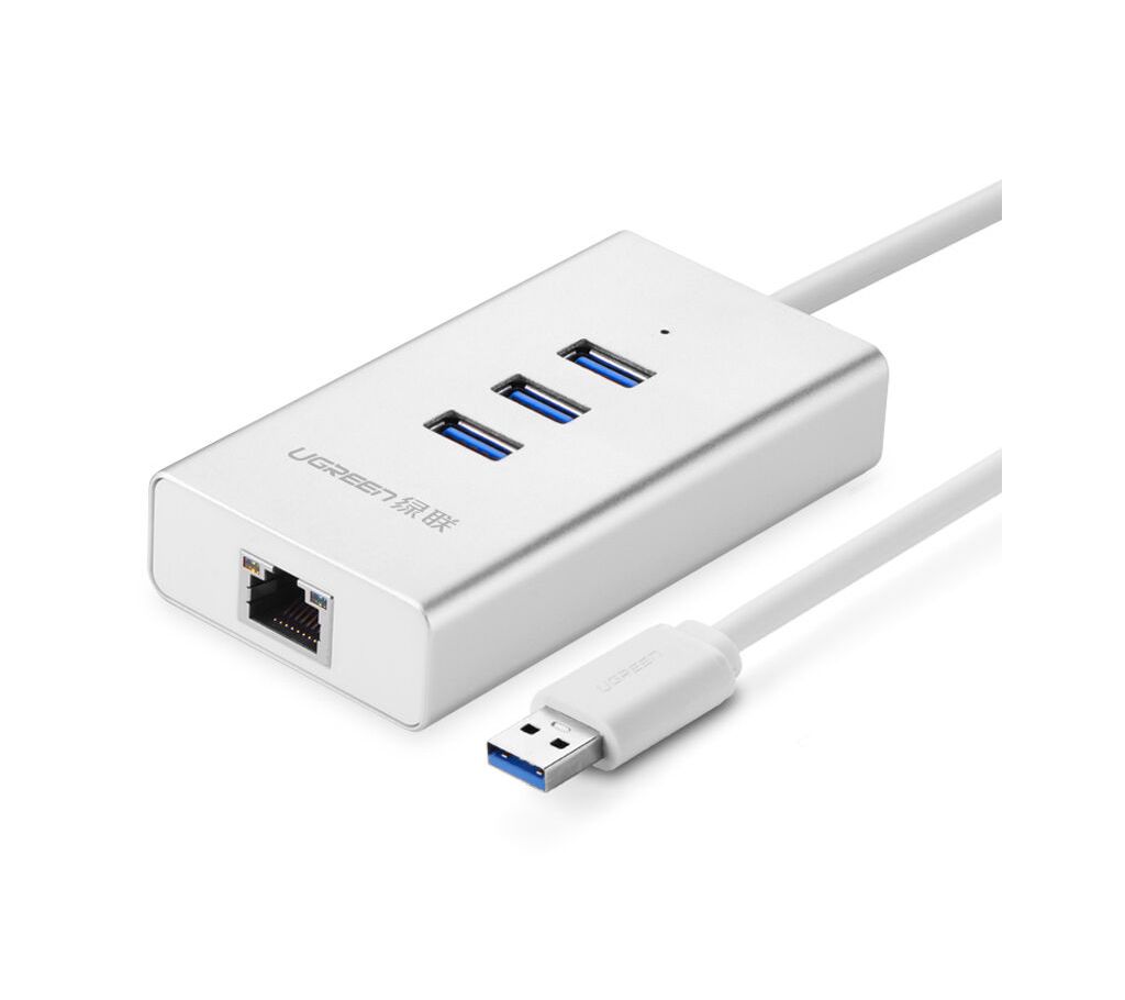 Ugreen USB3.0 to 3xusb3.0 হাব + Gigabit nic aluminum shell White বাংলাদেশ - 912108