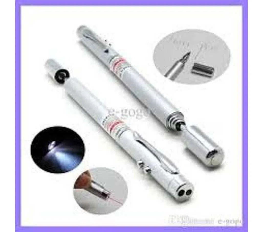 Laser pen MULTI FUNCTION 4 in 1 Red Laser Pointer LED Light Lamp Ball Pen Torch Telescopic Pointer to Teach Silver