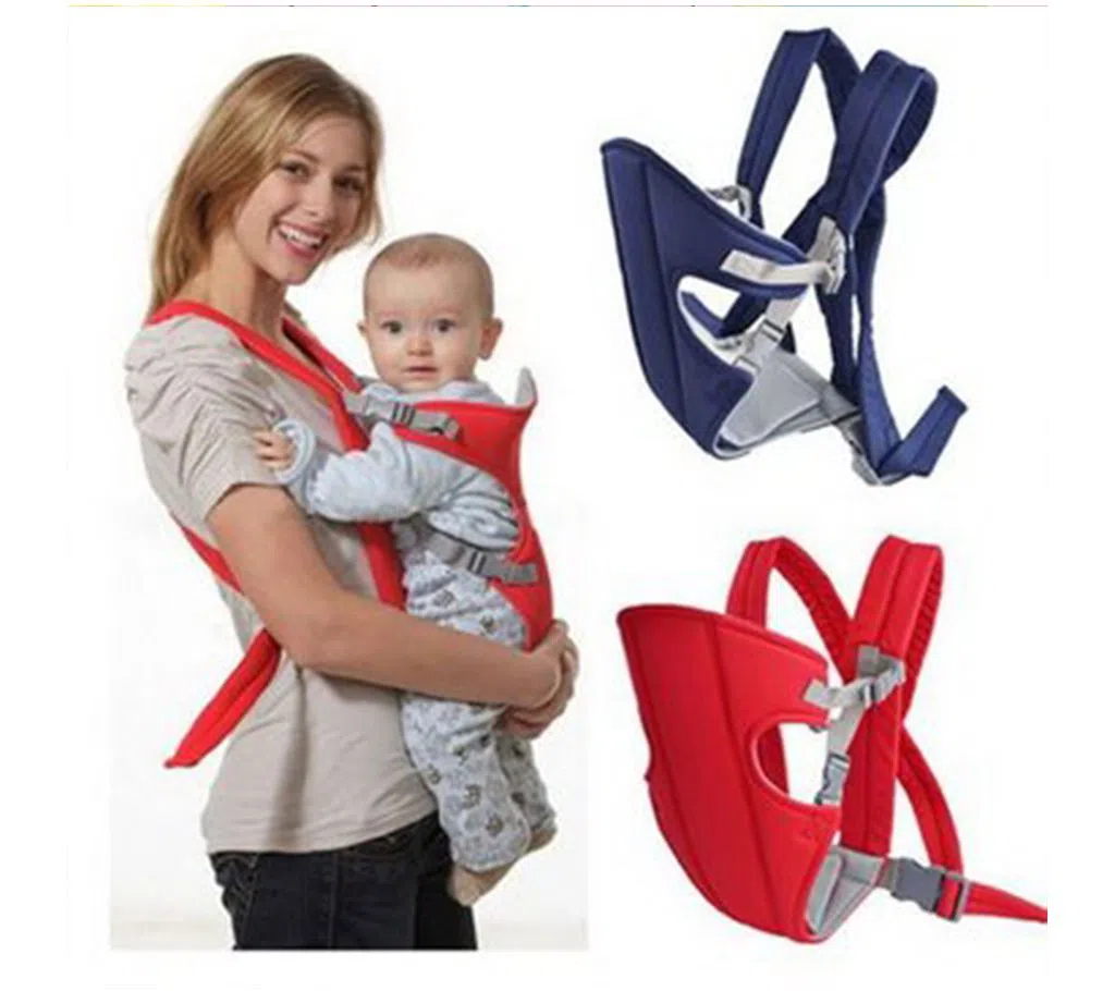 Red baby carrier, Adjustable waist belt.