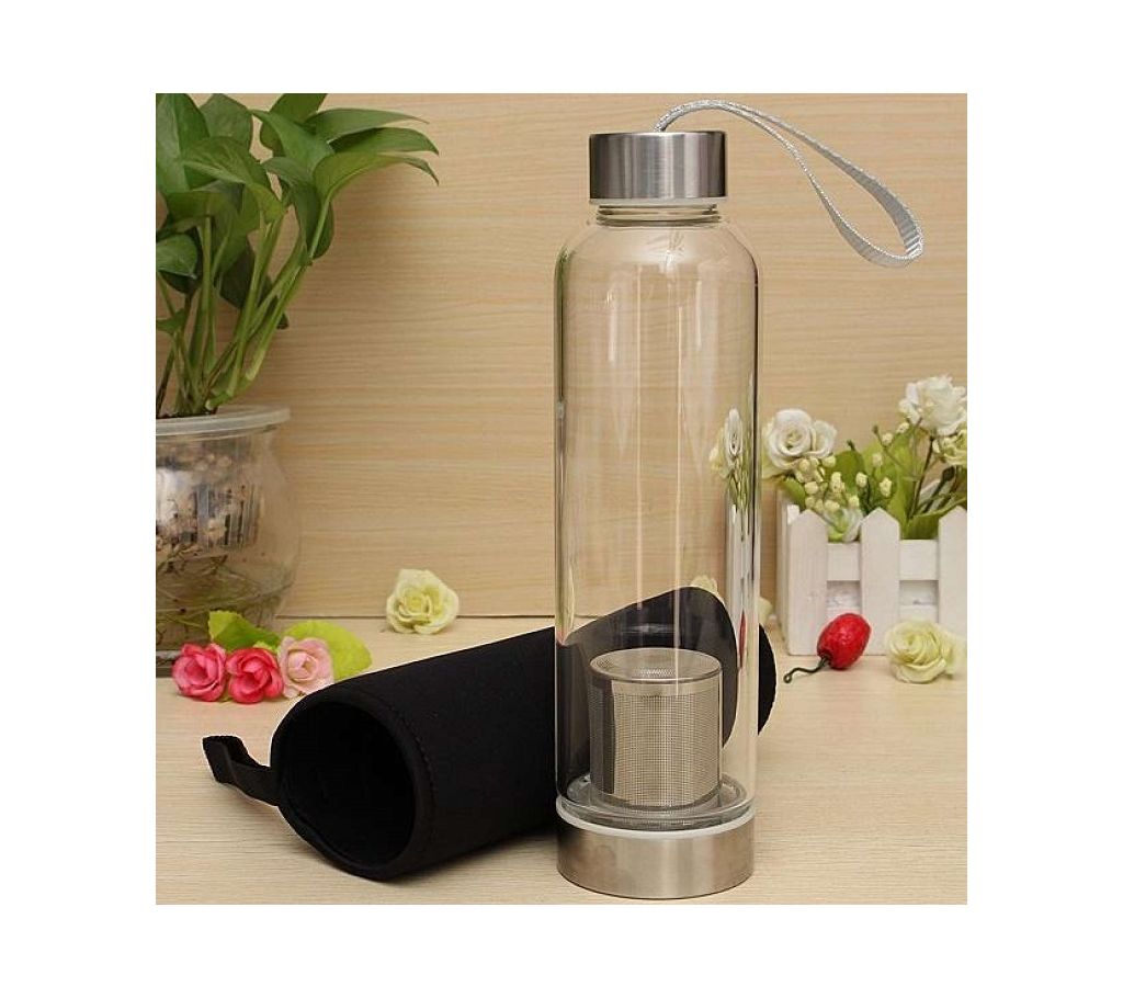 BPA Free Glass Sport ওয়াটার বটল (with Tea Filter Infuser Protective Bag 550ml) বাংলাদেশ - 1002394