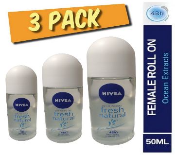 3 Pack Fresh Natural Roll-On Deodorant 50ml 48H protection 