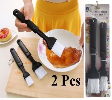 2 Pcs Black Barbecue Grill Silicone Bristles and Plastic Pastry Oil Brush Set, Size: 21 Cm by-shoppingherald