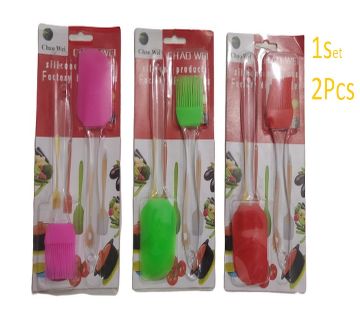 2 In 1 Cake Pastry Silicone Spatula BBQ and Egg Brush 2 pcs Set