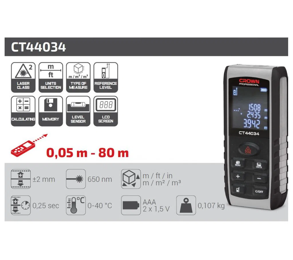 Crown 80M Digital Laser Distance Measure Meter CT44034