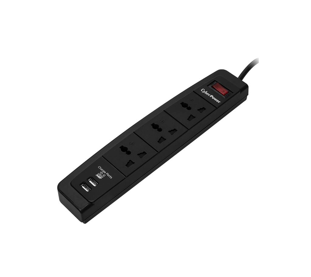 CyberPower ফায়ার প্রুফ সার্জ প্রোটেক্টর 3 ways+ 2 USB চার্জিং, 350 Jouls/7500 Amps, Black বাংলাদেশ - 842477