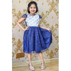 Baby Girls Party Frock - Blue White 