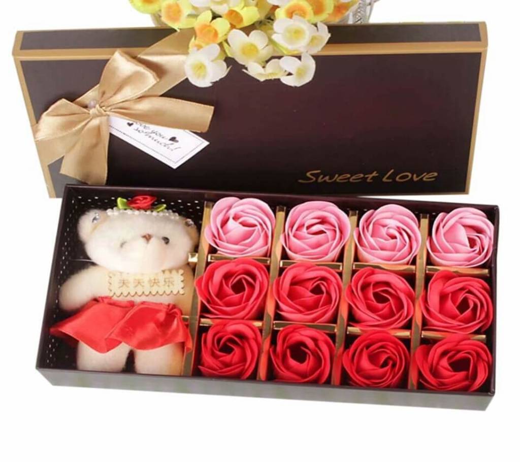 Valentine's gift - সুইট লাভ বক্স উইথ টেডি এন্ড থ্রি রোজ বাংলাদেশ - 900944