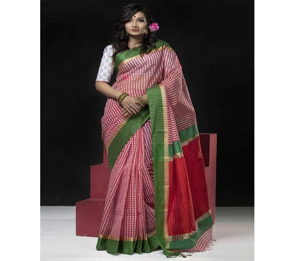 On The Occasion of Victory Day Tangails Half Silk Cotton  Sharee With Free Blouse Piece (KTB-7025)