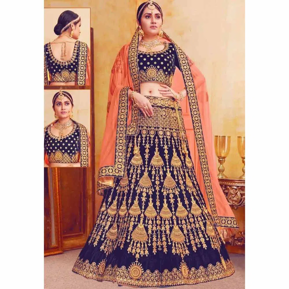 Semi-Stitched Indian Weightless Georgette Embroidery Lehenga-blue 