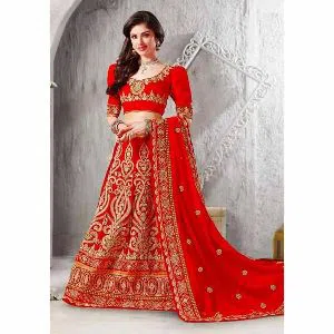 Semi-Stitched Indian Weightless Georgette Embroidery Lehenga-red 
