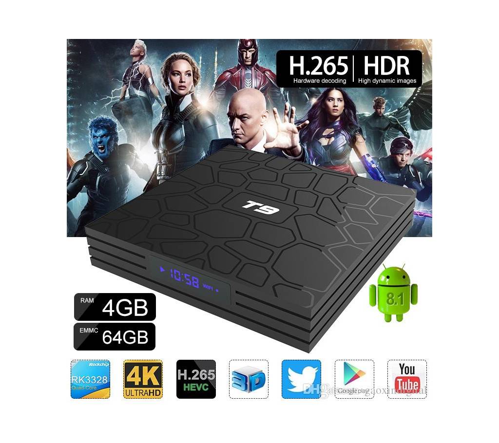 T9 Android 8.1 RK3328 Quad Core টিভি বক্স RAM-4GB ROM-32GB বাংলাদেশ - 895366