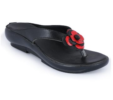 Leather Flat Sandal for Women- Black