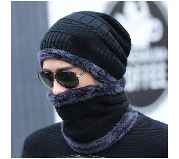 Woolen Winter Cap With Neck Band For Men And Women - Premium Quality (Color Random)