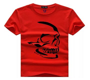 Skull Menz Half Sleeve Cotton T-shirt - Red