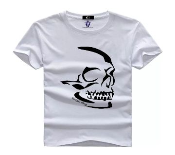 Skull Menz Half Sleeve Cotton T-shirt - White