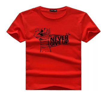 Never Give Up Menz Half Sleeve Cotton T-shirt - Red