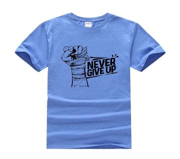 Never Give Up Menz Half Sleeve Cotton T-shirt - Blue