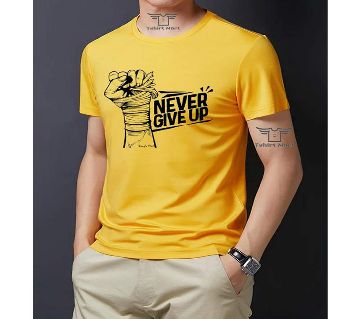 Never Give Up Menz Half Sleeve Cotton T-shirt - Yellow