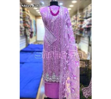 Unstitched Net with Embroidery Work Suit