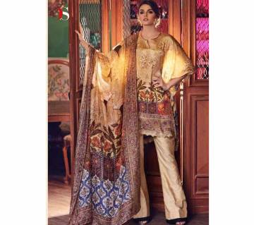 Pure japan satin digital print with embroidery Unstitched Suit 