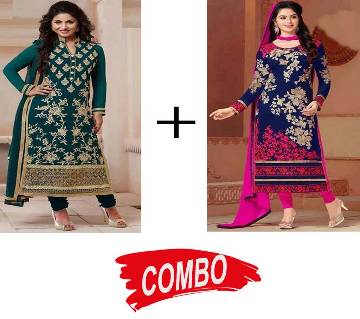 Unstitched Block Printed Voyel Cotton Salwar Kameez - Copy (2 Pieces) Combo Offer