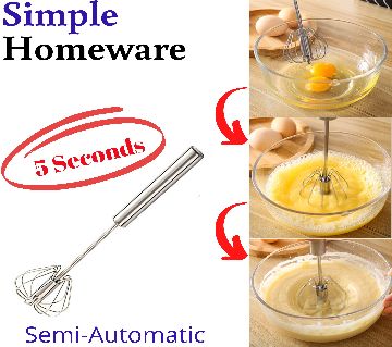 Simple Homeware Stainless Steel Semi-automatic Egg Whisk - Hand Push Rotary Whisk Blender. Push and Spin Egg Whisk. Easy 5 Seconds To Whisk Egg. Suita