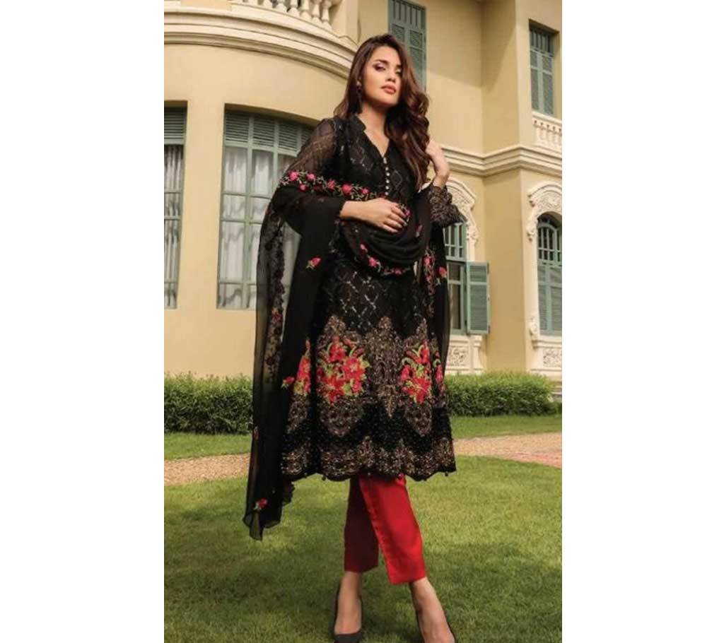 আনস্টিচড থ্রি পিস Deepsy Gulbano Georgette Pakistani Style Vol-7 Premium Suits 400-805 Black with Rose work-NON1580-5U7O 4805 1A00 বাংলাদেশ - 902059