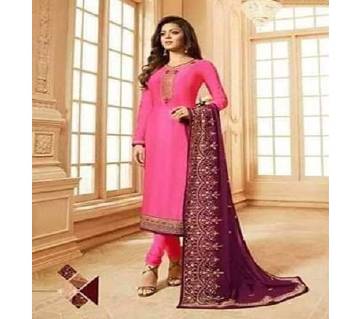 Un-stitched 3pc - India Catalog Bangladeshi Copy - Pink With Maroon Orna
