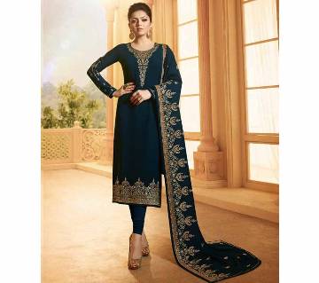 Un-stitched 3pc - India Catalog Bangladeshi Copy - Navy Blue With Matching Orna