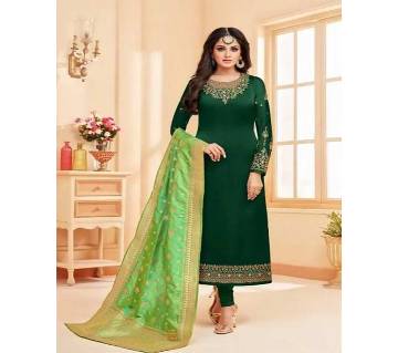 Un-stitched 3pc - India Catalog Bangladeshi Copy - Forest Green With Lime Green Orna