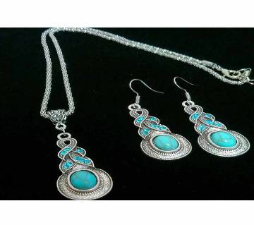 Blue crystal Pendant-earrings Set