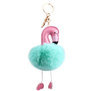 Flamingo plush fluffy ball keychain