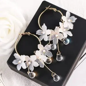 My Love Korean Flower Tassel Drop Earrings