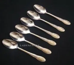 6 Pcs Stainless Steel Tea Spoon Set with Golden Color Design