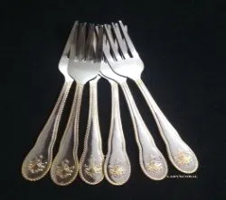 6 Pcs Stainless Steel Fork Spoon Set with Golden Color Design