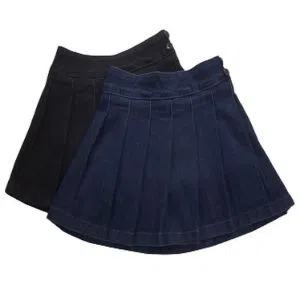 Girls Denim Pleated Skirt with sewn in pants Black and Blue Color 2 pcs Set 
