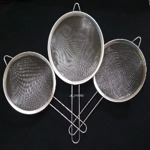 Stainless Steel Fine Mesh Strainer, Colander Sieve Sifters with Long Handle Chakni- 3 pcs Set (Small, Medium, Big)