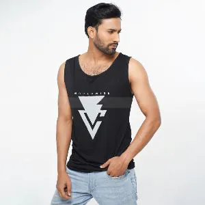 WWE Style Logo Printed Black Color Casual Tank Tops for Men - 38