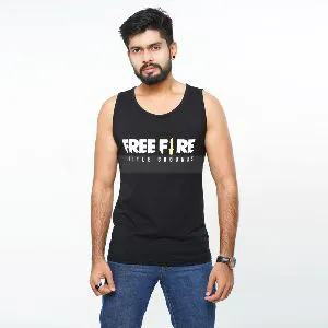FreeFire Logo Printed Stylish Black Color Tank Tops for Men - 40