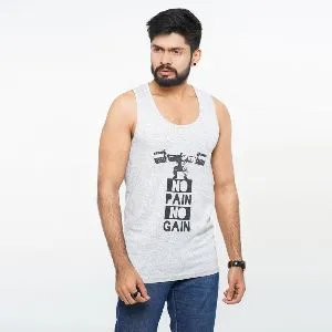 No Pain No Gain Printed White Color Tank Tops for Men - 80