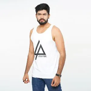 Linkin Park Logo Printed White Color Casual Tank Tops for Men - 115