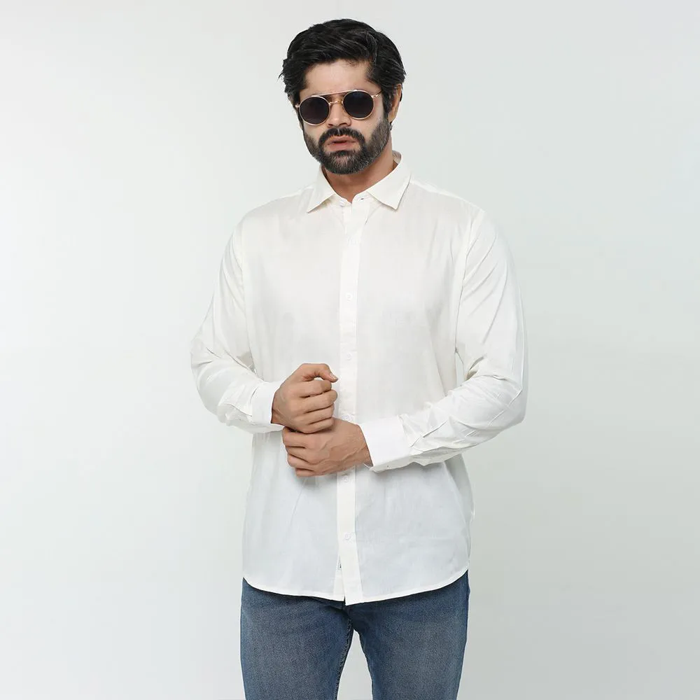 White Cotton Formal Shirt For Men