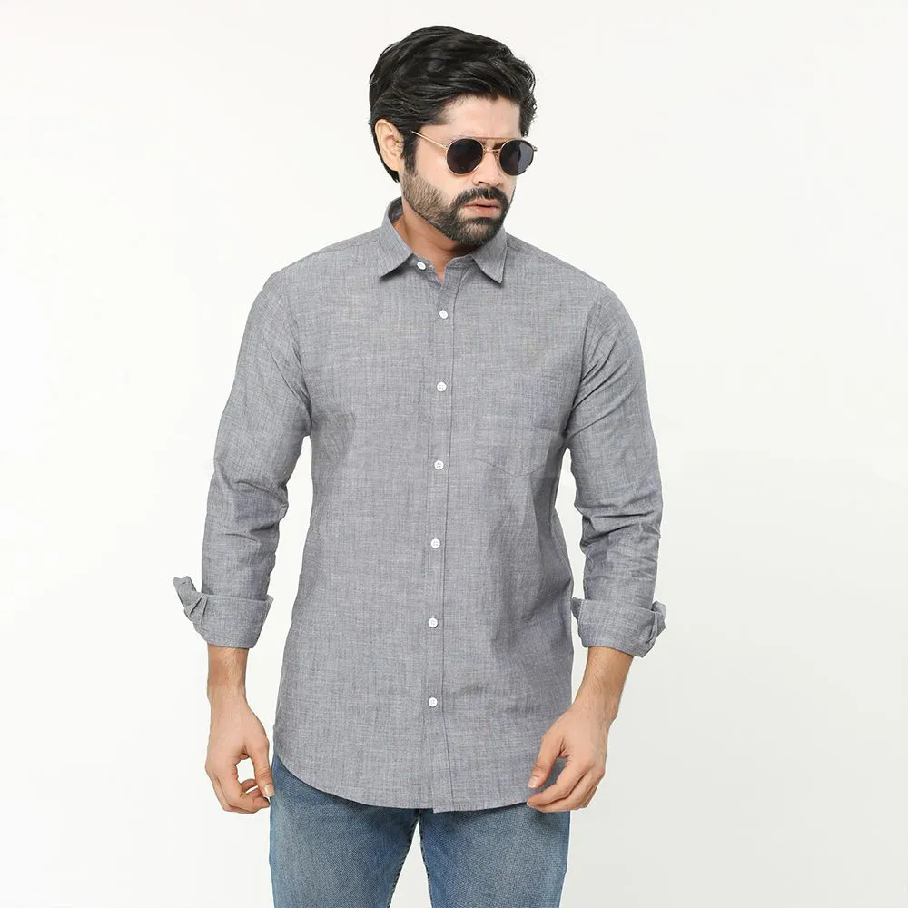 Grey Cotton Formal Shirt For Men